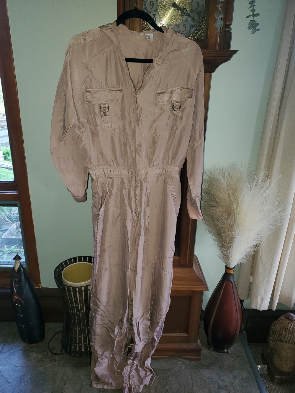 Newport News Silk Hooded Zip-up Jumpsuit